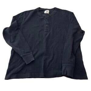 Buck Mason Mens Vintage Thermal Henley Sz XL Black Long Sleeve Waffle Knit H96